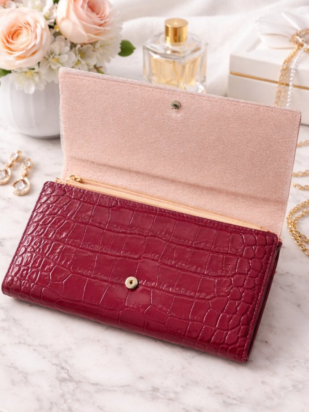 Kate Spade New York Bristol Drive Croc Phoenix Wallet Black Cherry NWT